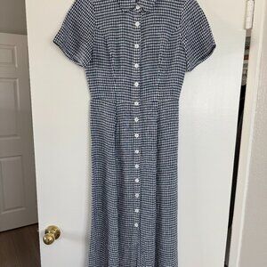 Reformation White & Navy Plaid Linen Midi Dress (Size 2)